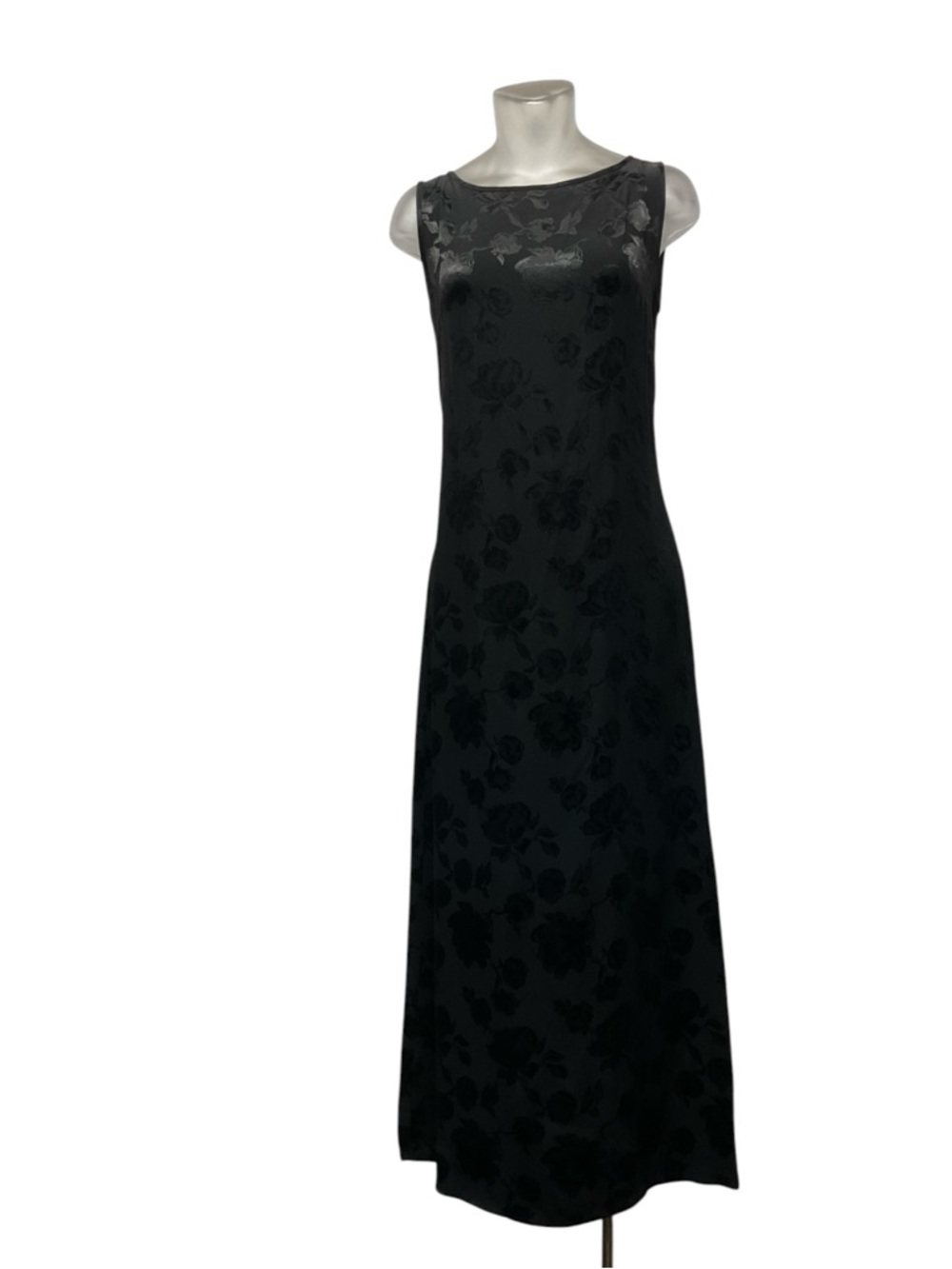 Laura Ashley Vintage Floral Embossed Pencil Maxi Dress Size 6 Black Timeless